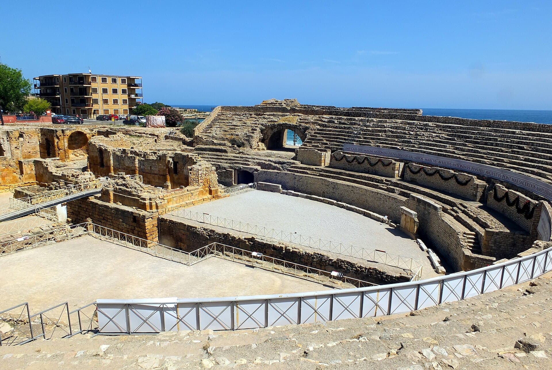 Roman amphitheater of Tarragona beside the Mediterranean